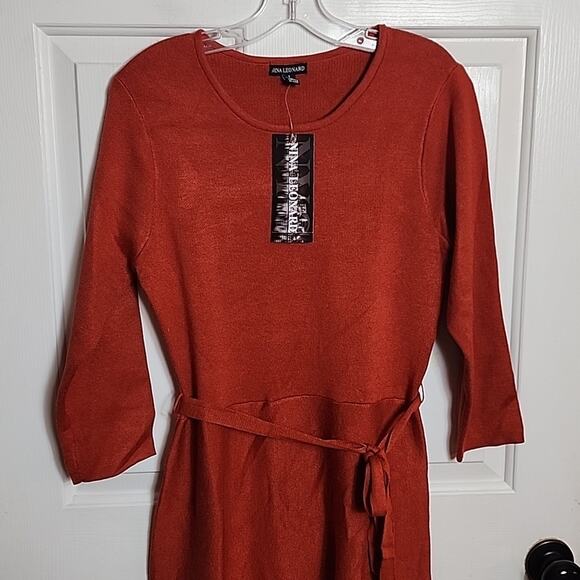 Nina Leonard Pumpkin Spice Belted Sweater Dress, NWT, Small - Picture 2 of 6